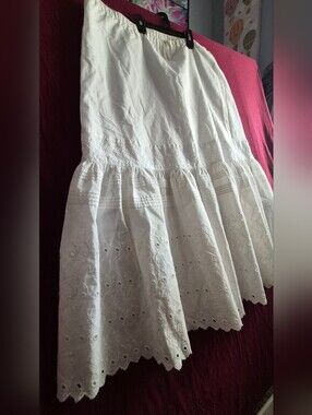 Anthropologie White Eyelet Tiered MaxiSkirt Boho Prairie Scallop Lace XS,Fit SzM